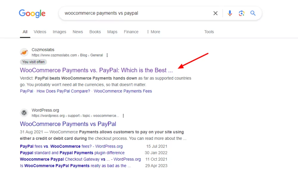 exemple de classement de première page SEO