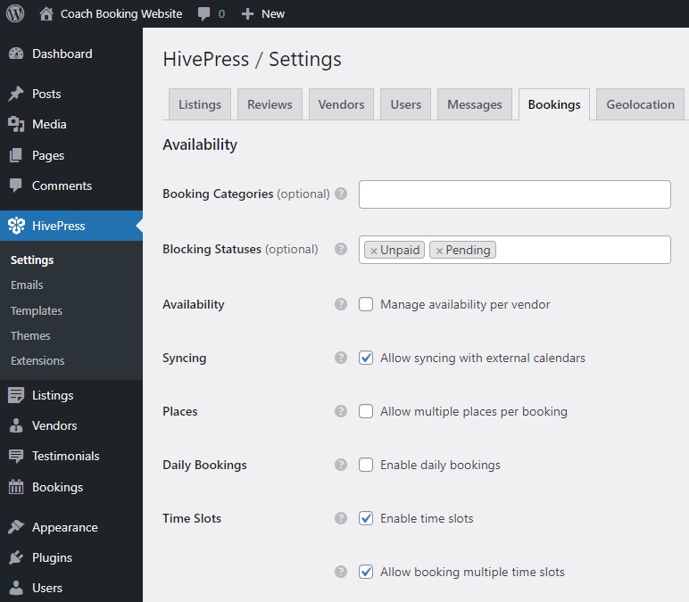 Configurando reservas HivePress.