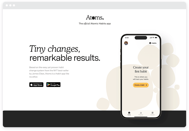 Atoms Web サイトからのスクリーンショット