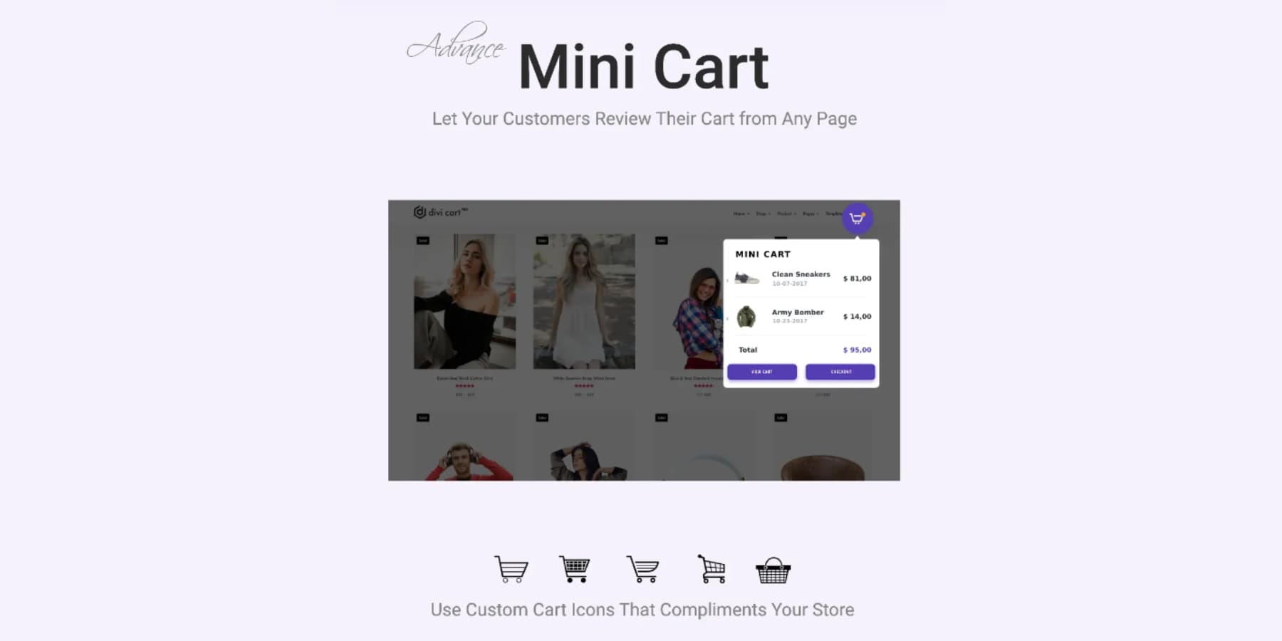 Une capture d'écran de la fonctionnalité mini panier de Divi WooCommerce Extended