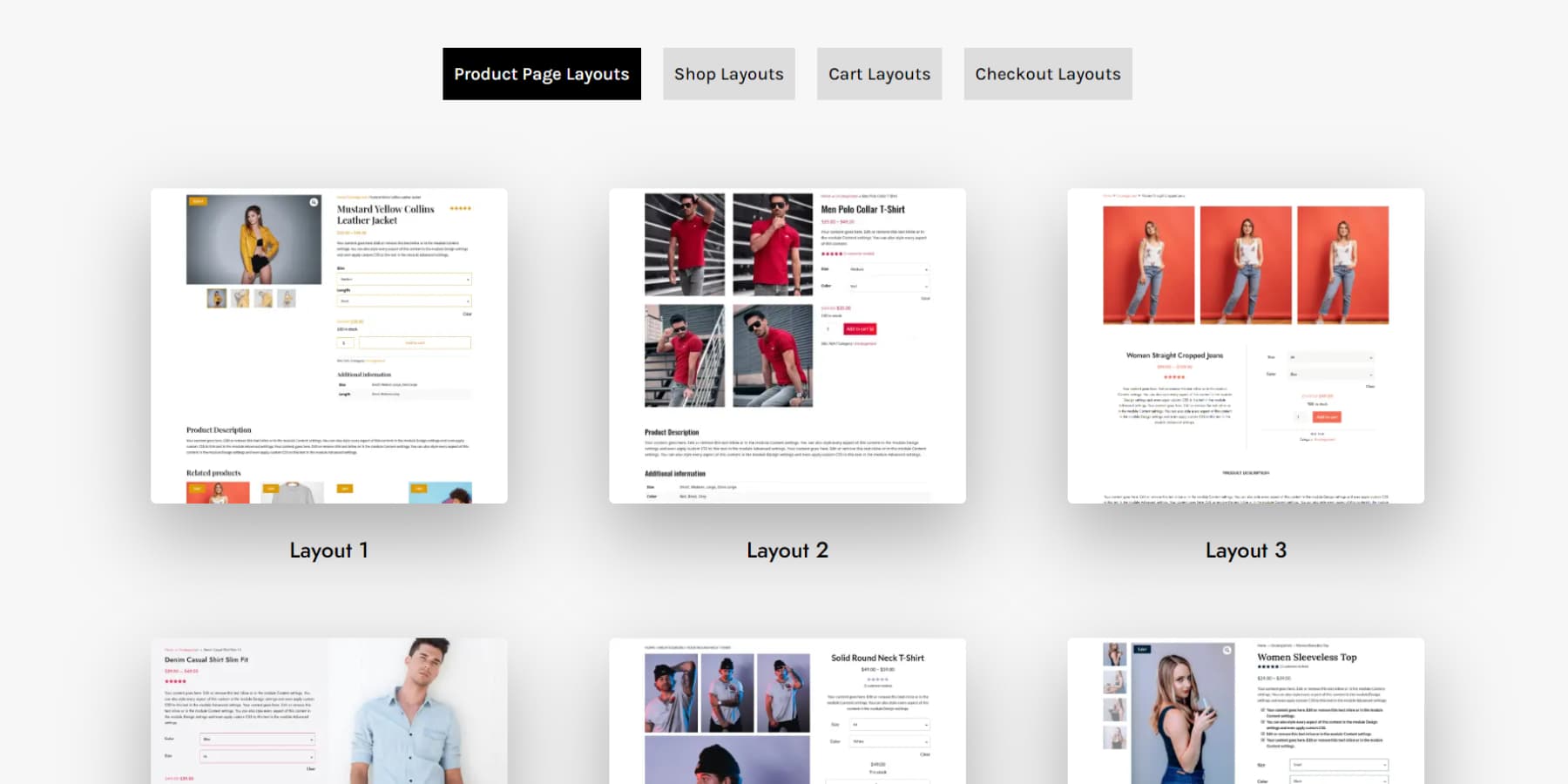 Uno screenshot di WooCommerce Layouts per i layout di Divi