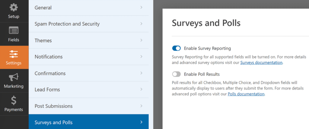 WPForms surveys and polls settings