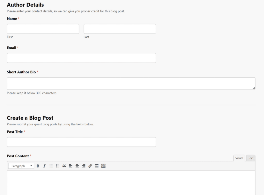 Blog post submission form template