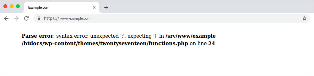 Ini adalah contoh syntex_error di wordpress