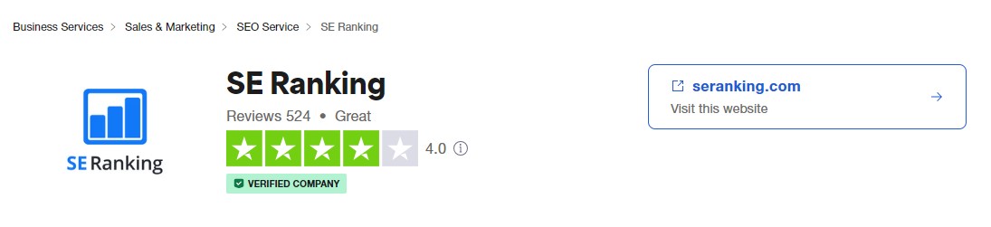 Clasificación de clientes de SE Ranking en el sitio web de Trustpilot
