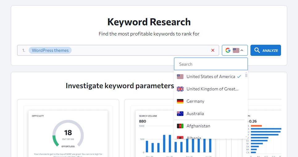 Outil de recherche de mots clés de classement SE