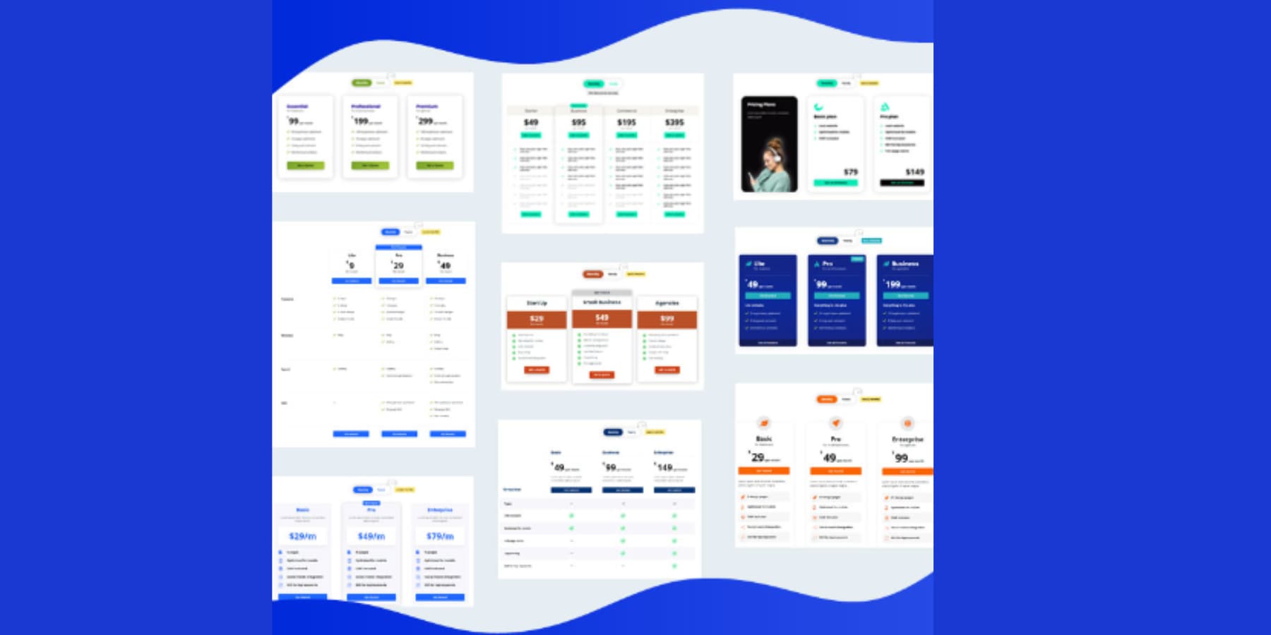 Una captura de pantalla de algunos diseños de Divi Pricing Table