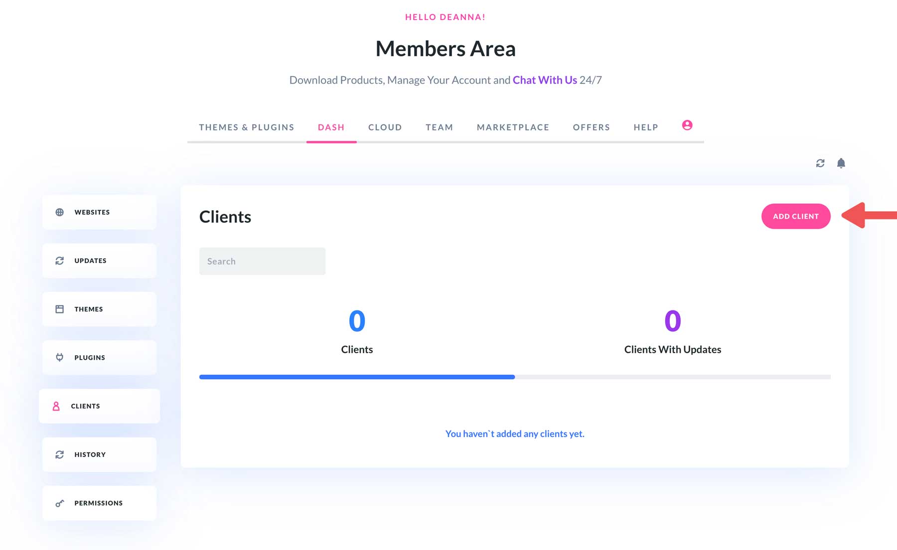 aggiungi un nuovo client a Divi Dash