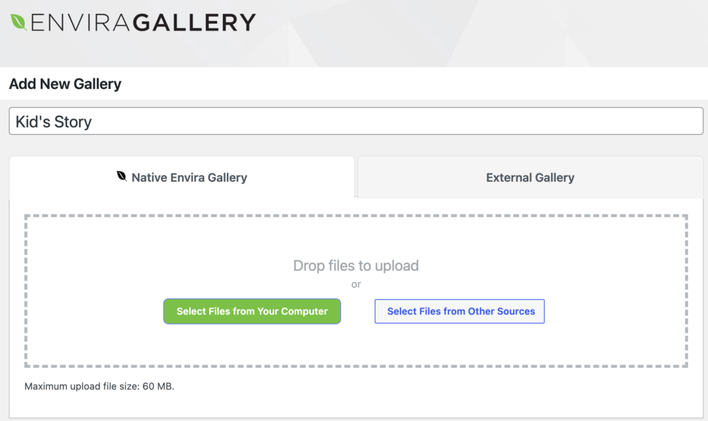 Dies ist ein Screenshot zum Erstellen einer neuen Galerie in WordPress