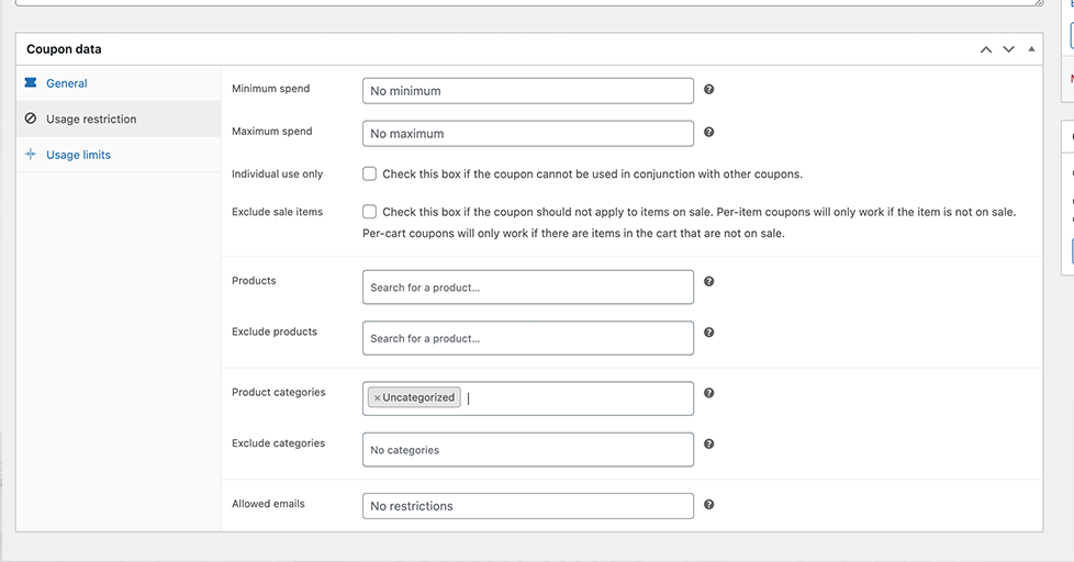 Usage Restriction in Woocommerce Coupons