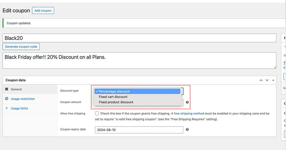 Woocommerce Coupon General Settings