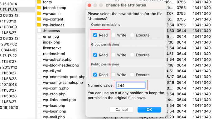 Set file attributes in the .htaccess file to read-only.