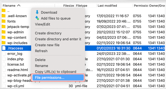 Set file permission to avoid WordPress from overwriting .htaccess file