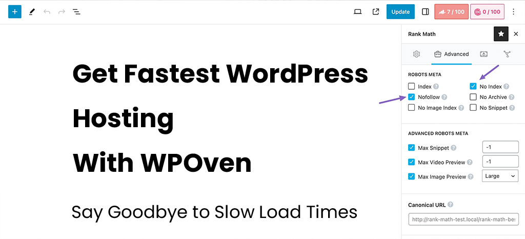 Enabling Nofollow and No Index settings for a Webpage using WordPress Plugins Rankmath