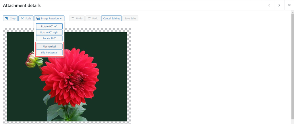 Flipping an image in WordPress