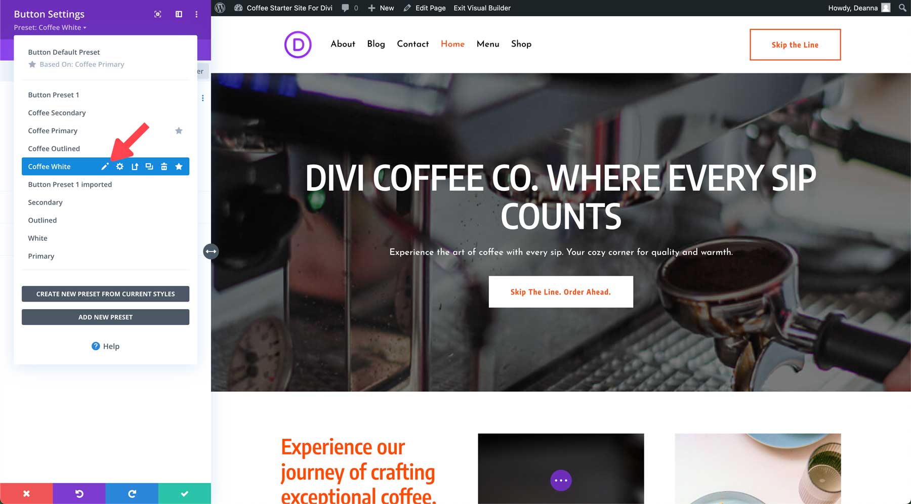 divi のコーヒースターターサイト