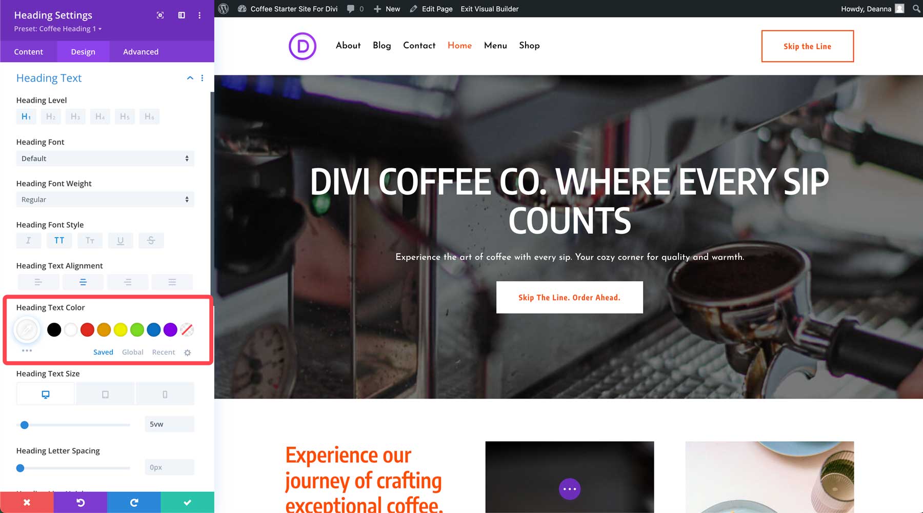 Divi のコーヒー スターター サイト