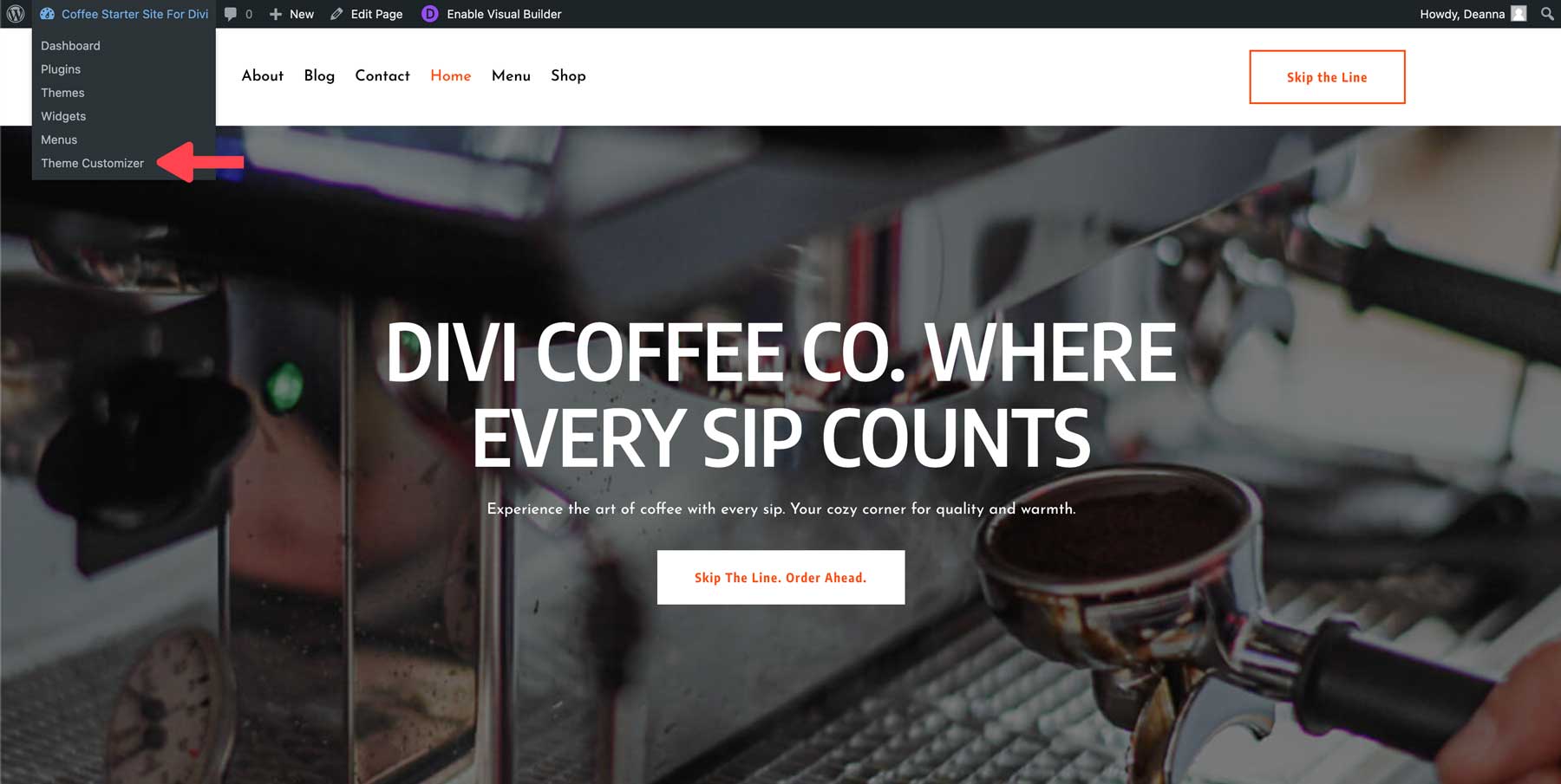 Divi のコーヒー スターター サイト