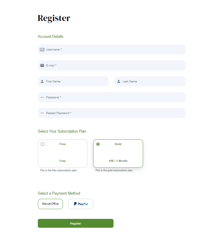 Modulo di registrazione