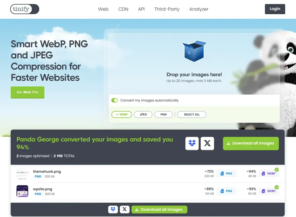 Are you looking for online tools to compress images for the web, TinyPNG is one of the best options.