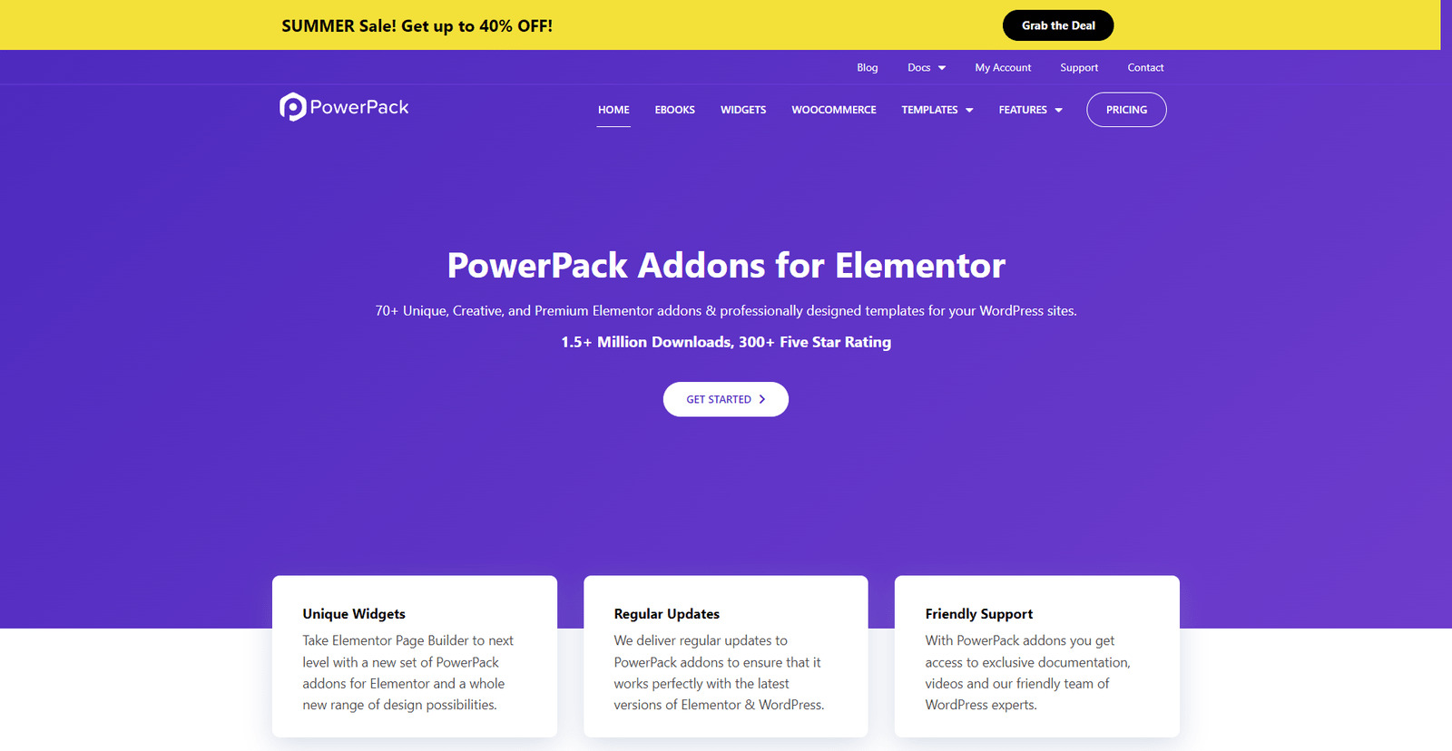 PowerPack Addons for Elementor 的表示，该插件支持 Elementor 的动态内容功能，具有 10 类预先设计的 Elementor 模板。