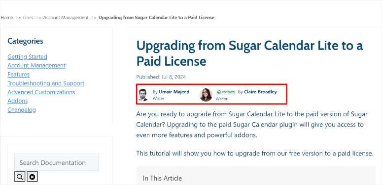 sugar calendar documentation article