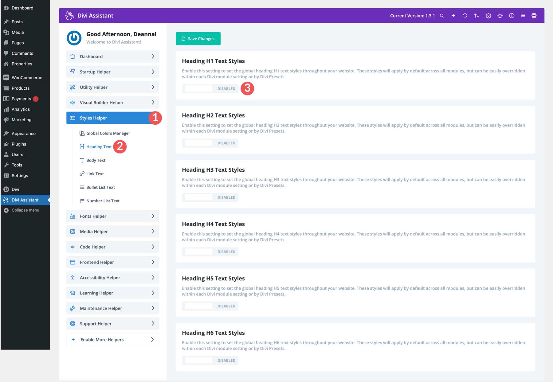 atur gaya judul global untuk Divi