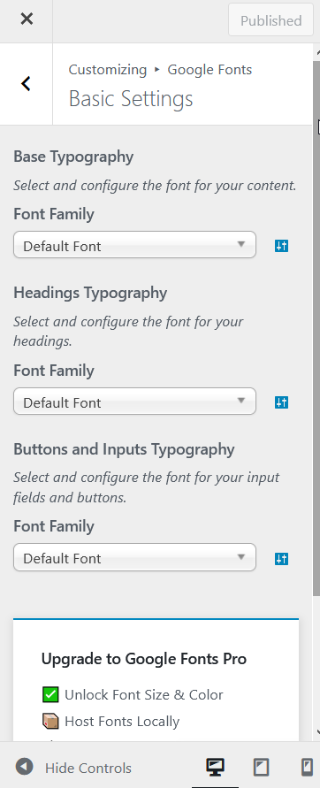 Google Fonts Basic Settings