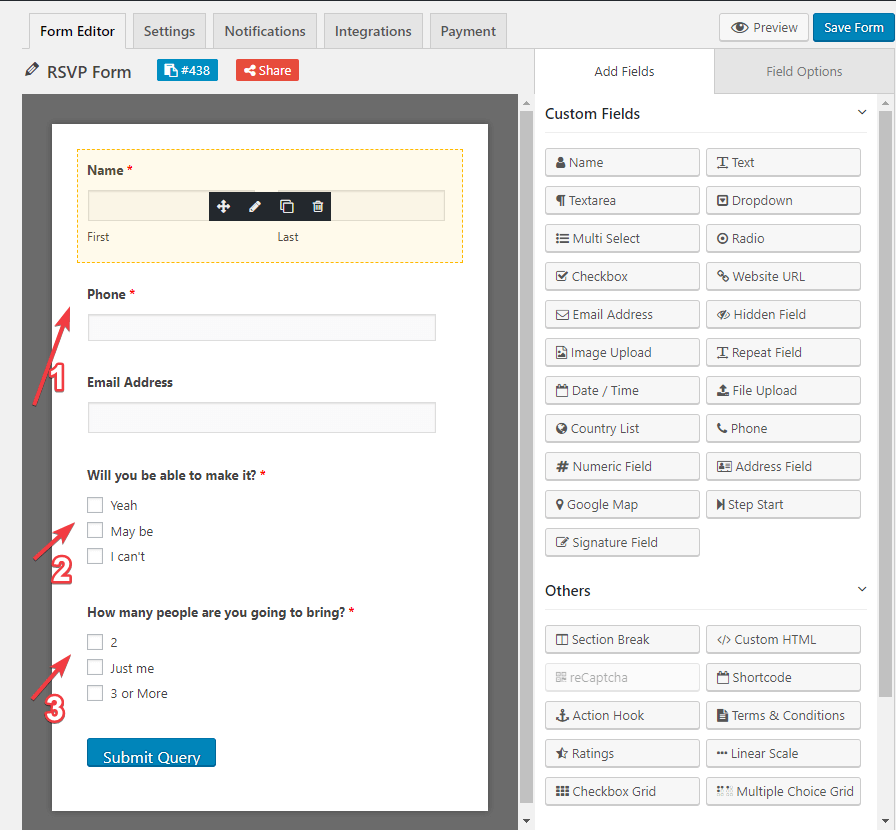 这是 weForms 编辑选项的屏幕截图