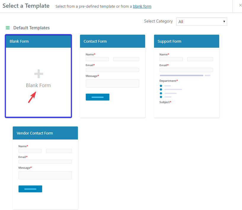 Dies ist ein Screenshot von leeren Formularen weForms