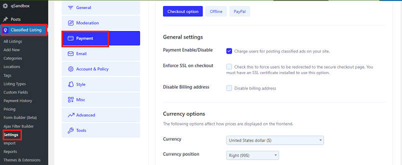 Options de paiement pour le site Web de petites annonces