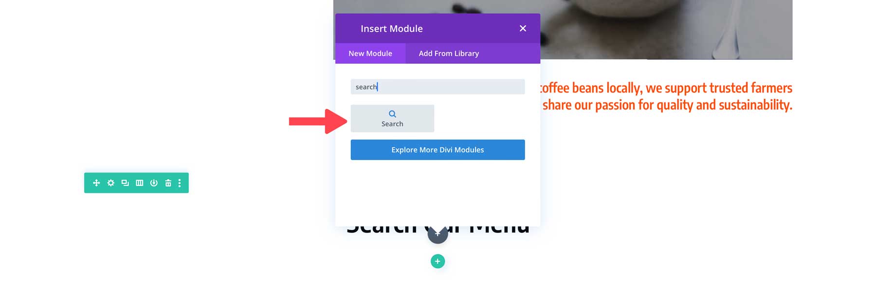 tambahkan Modul Pencarian Divi