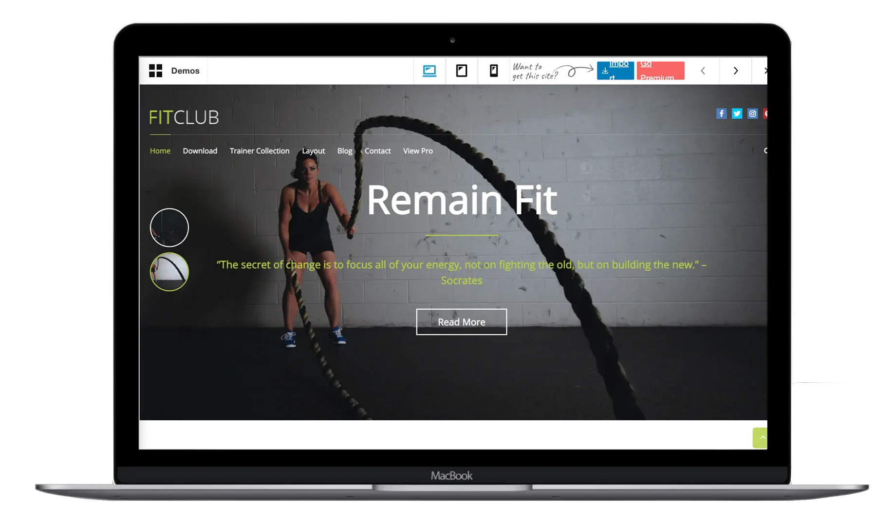 Maquete de laptop com tema FitClub.