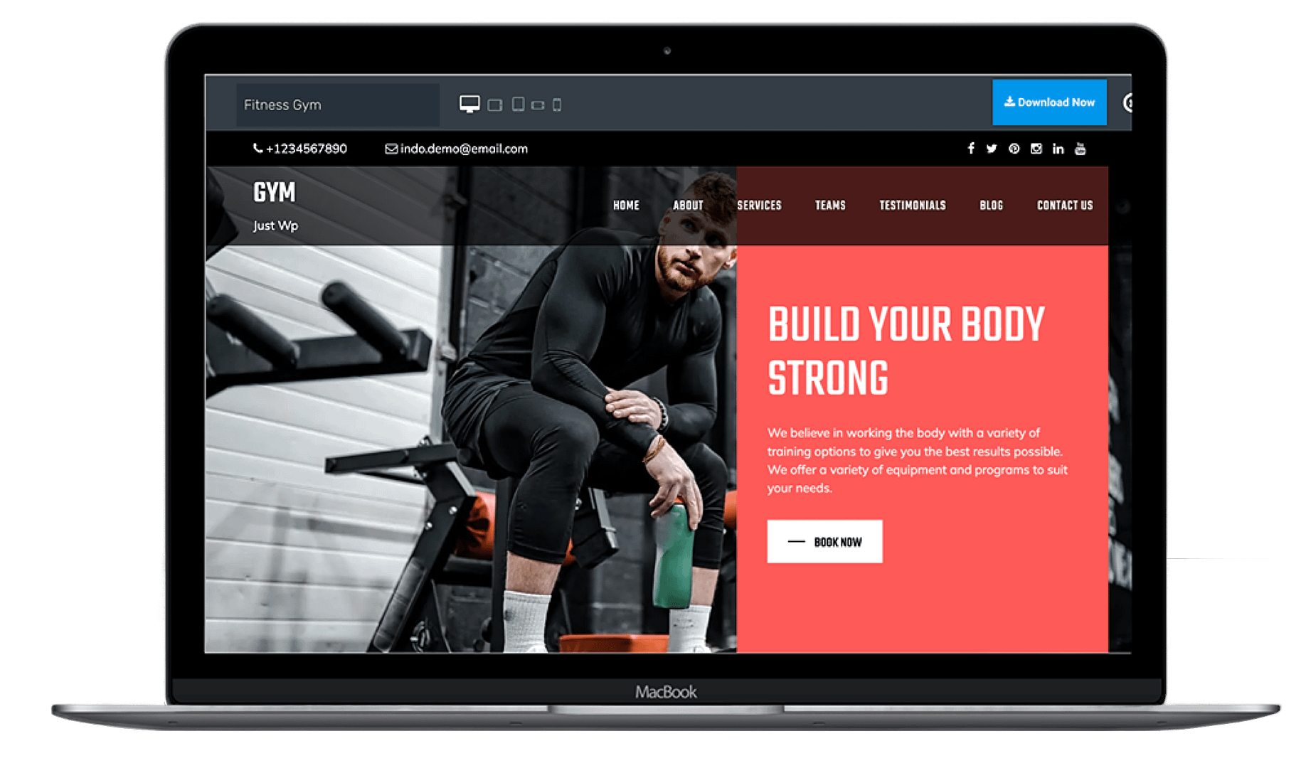 ต้นแบบแล็ปท็อปธีม Bootstrap Fitness