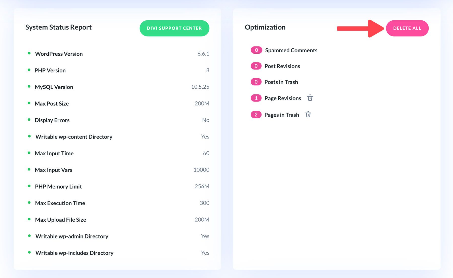 optimalkan database dengan Divi Dash