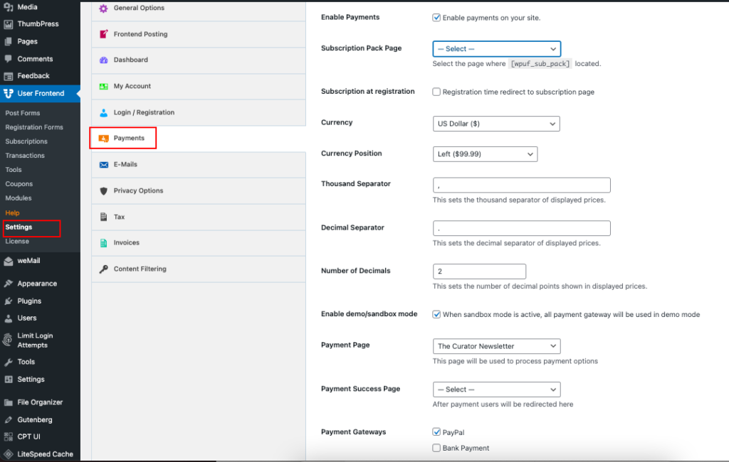 Configurando o gateway de pagamento para seu pacote de doações recorrentes