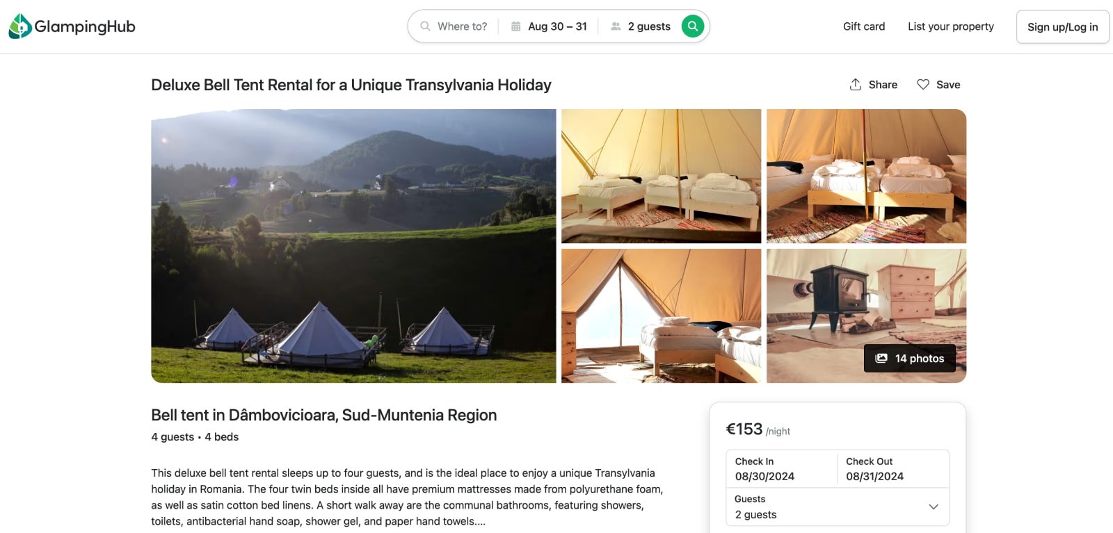 exemplu de listare glamping hub.