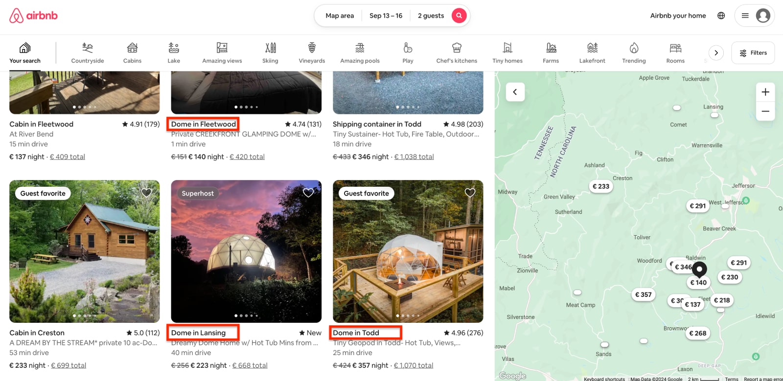 Comparaison des coûts du glamping sur Airbnb.