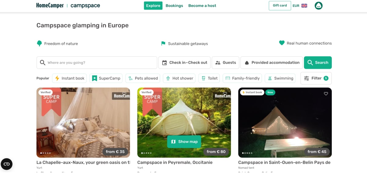 Campingplatz-Website Glamping.