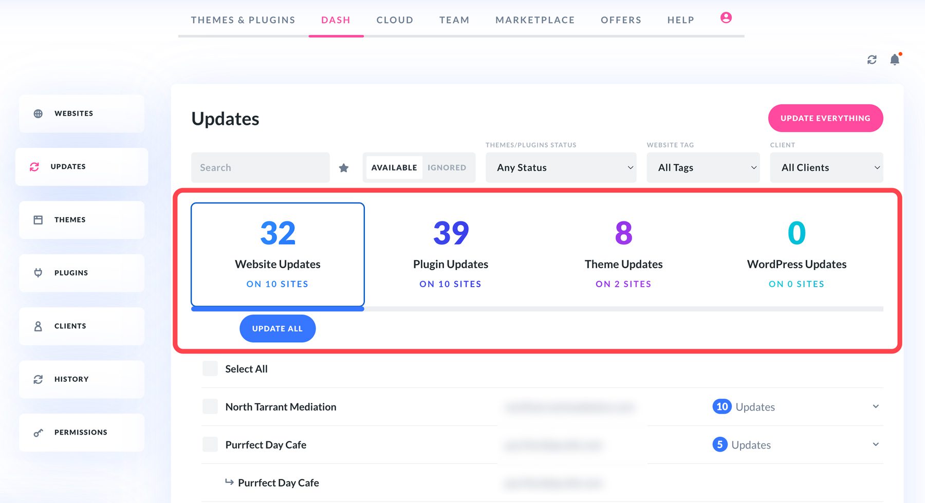 使用 Divi Dash 更新所有 WordPress 軟體