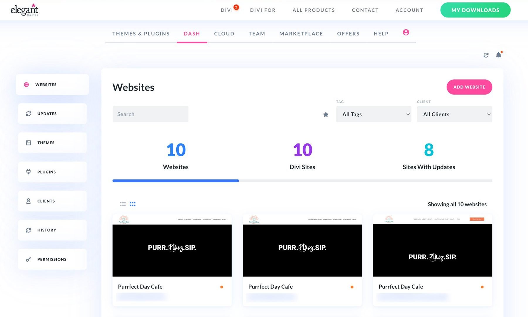 Outil de gestion de site Divi Dash