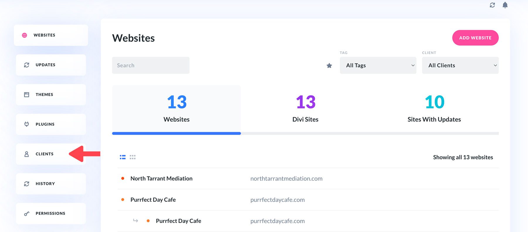 Divi Dash에 클라이언트 추가