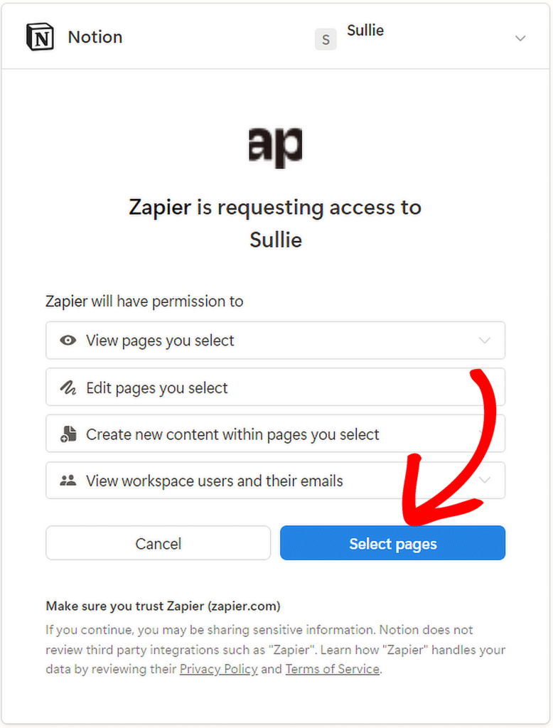 zapier authorization notion