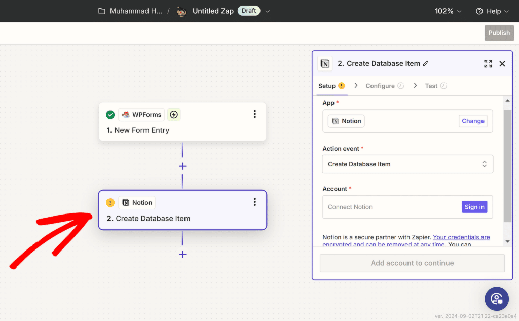 configure action event zapier