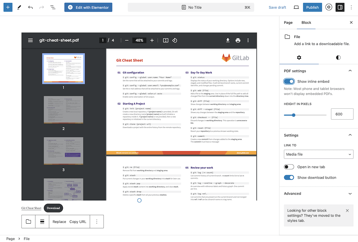 Ajout du bloc de fichiers à l'éditeur de blocs WordPress.