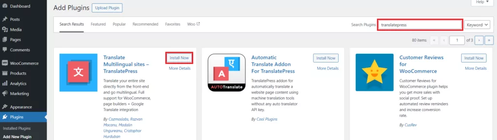 Installazione del plugin Translatepress