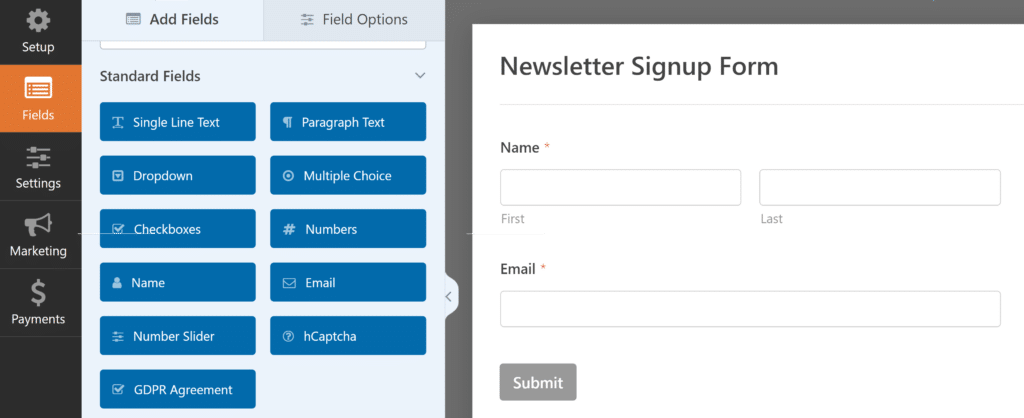 Newsletter signup form loaded