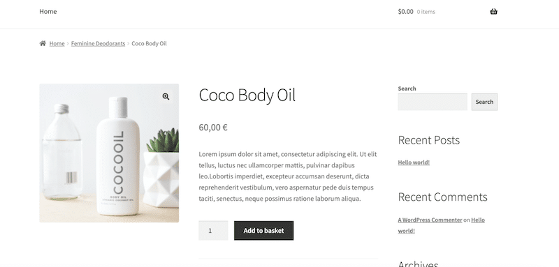 Produktseite in wenigen Minuten gestartet – Quelle: Unsere WooCommerce-Seite 