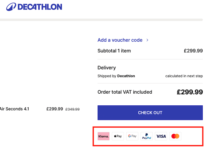 결제 대행사 모범 사례 - 출처: Decathlon UK 