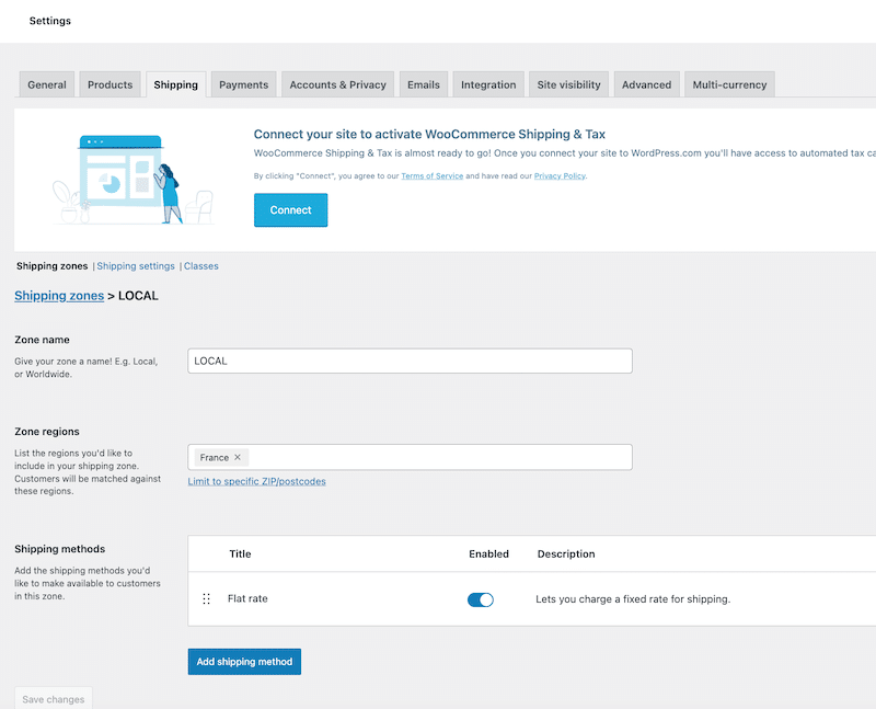 Zona pengiriman - Sumber: Dasbor WooCommerce 